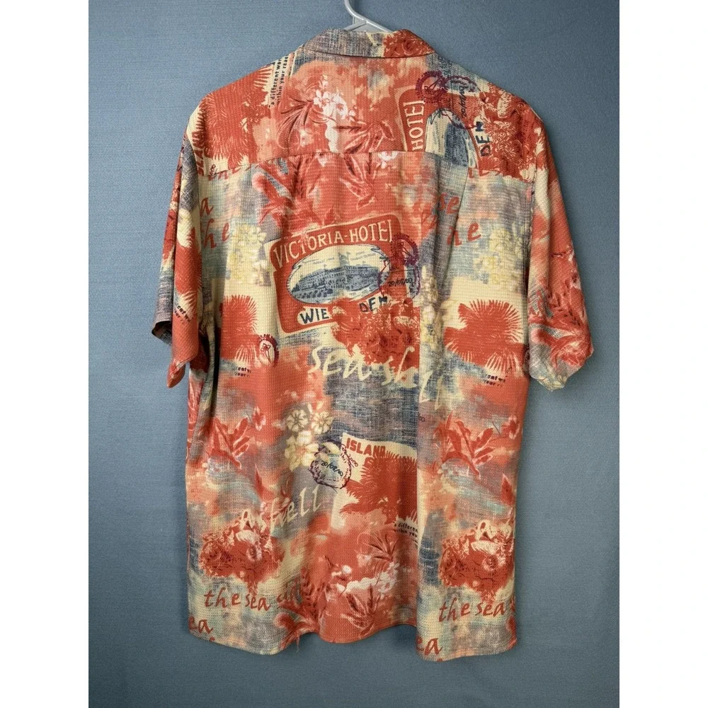 Tulliano 100% Silk Shirt Mens M Abstract Tropical Short Sleeve Button Up Relaxed
